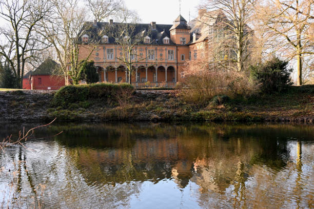 Moenchengladbach, January 10, 2022 - The Manor House at Castle Rheydt on a cold winter morning