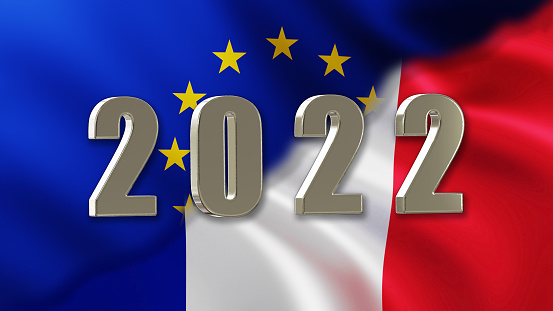 Large Silver Design 2022 with a combined Europe and French Flag Background