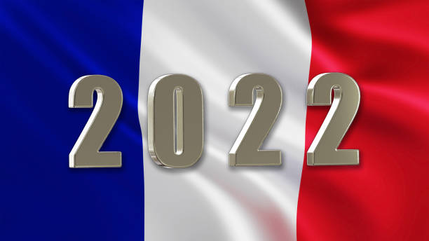 Large Silver Design 2022 on a French Flag Large Silver Design 2022 with a French Flag Background луна в январе 2022 украина stock pictures, royalty-free photos & images