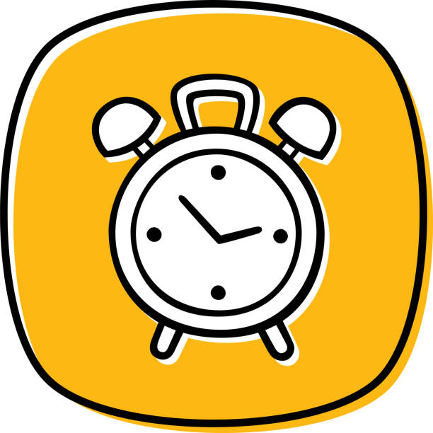 Clock Doodle 2 Vector illustration of a hand drawn alarm clock against a yellow background. hour hand stock illustrations