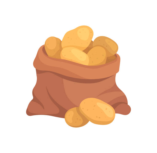 ilustraciones, imágenes clip art, dibujos animados e iconos de stock de concepto de bolsa de patatas - starch