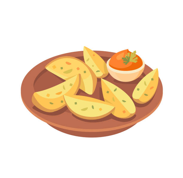 ilustrações de stock, clip art, desenhos animados e ícones de baked potatoes with spices concept - baked potato