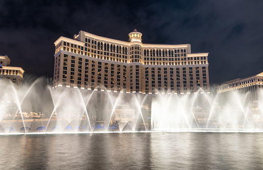 Las Vegas, NV - December 30 2021:  Fountains at Bellagio at night