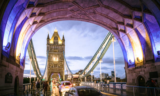 istock Evening traffic on Tower Bridge in London 1363850498
