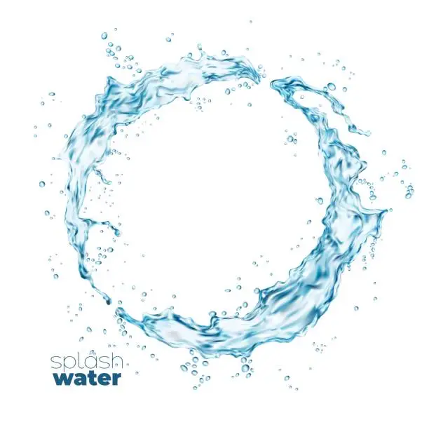 Vector illustration of Round swirl water flow splash with wave splatters