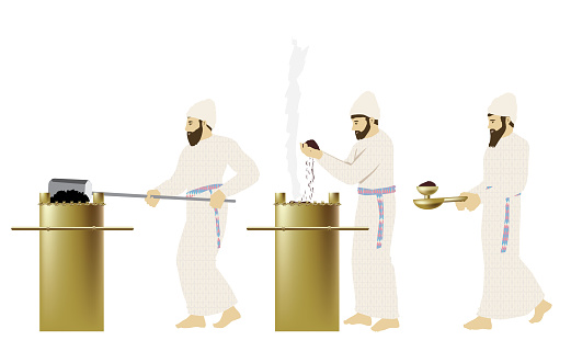 Characters from the ancient Jewish history of the people of Israel. Priests while working in the Temple in Jerusalem A set of vector illustrations