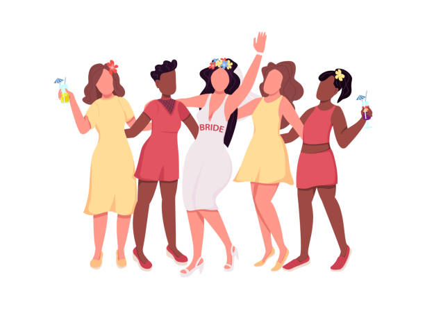 ilustrações de stock, clip art, desenhos animados e ícones de women on hen party semi flat color vector characters - wedding african descent american culture bride