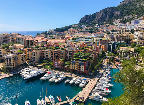 Monaco, Monaco - September 7 2019: Aerial panoramic view of Port De Fontvieille.