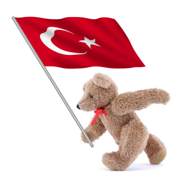 Turkey flag being carried by a cute teddy bear