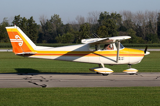 A Cessna 172A Skyhawk (built 1960) Vintage Light Aircraft, Taxiing at the Marion Municipal Airport, Marion, IN, USA.  September 2016.