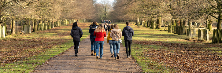 Dunham Massey UK  December 2021 people taking exercise walking through the country park along footpath no faces