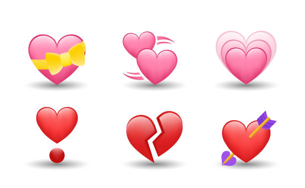 Set of Hearts in different colors and types 6 Emoticon isolated on White Background. Isolated Vector Illustration. Heart Color Set Icons vector illustrations. Set of Hearts in different colors and types broken heart stock illustrations