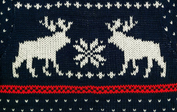 istock Knitted Blue Sweater with Deer with Deer 1363857252