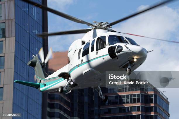 New York 34th St Heliport Sikorsky S76 Departing Stock Photo - Download Image Now