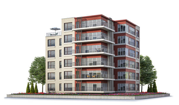 istock Modern residential building at the white background. 3d illustration 1363859987