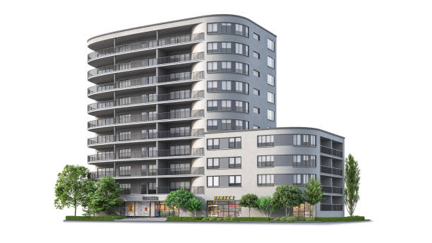 istock Modern residential building at the white background. 3d illustration 1363860059