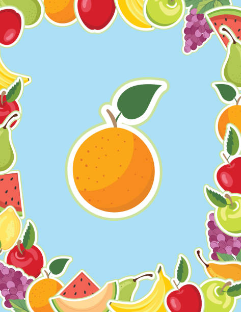 Healthy Fruit Border Frame - Orange A cute flat color border design with many fresh, healthy fruits. fruit borders stock illustrations