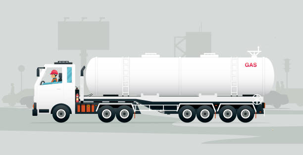 오일 트럭. - semi truck fuel tanker truck diesel stock illustrations