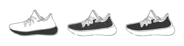 Vector illustration of Modern sneakers. Sneaker icons. Fashion footwear. Hand-drawn style shoes. Vector image