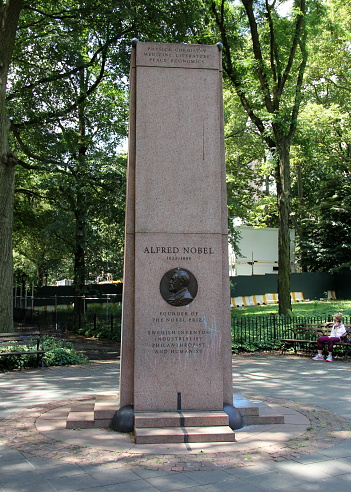 Alfred Nobel monument in Theodore Roosevelt Park, at the Museum of Natural History, New York, NY, USA