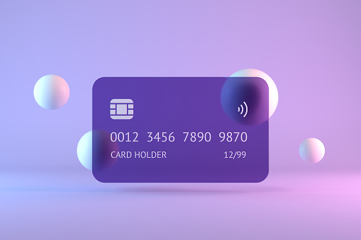 Credit card on colorful background, 3d render.