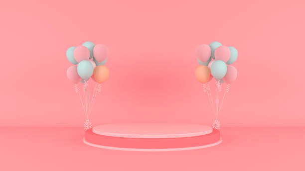 istock Happy valentines day podium display decoration with balloons, 3D rendering 1363863894
