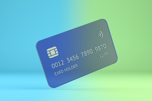 Credit card on colorful background, 3d render.