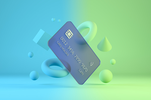 Credit card on colorful background, 3d render.