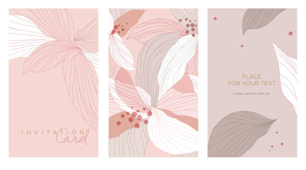 Wedding invitation in the botanical style Pink abstract flowers and leaves drawn by a line. Background for the invitation, shop, beauty salon, spa floral patterns stock illustrations