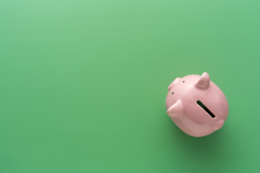 Top view of Piggy bank, Savings, Concept