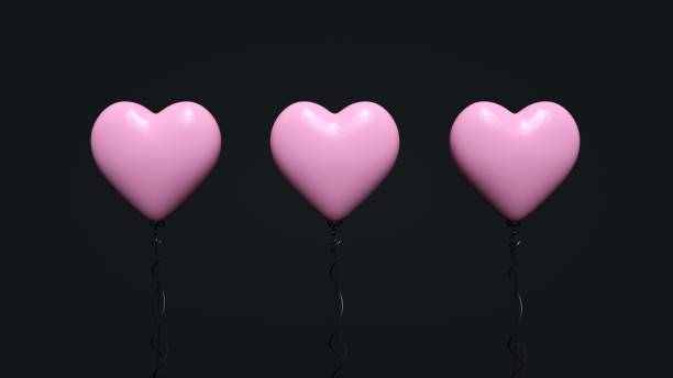 пастельно-розовые сердечные шары на черном - 3d иллюстрация - balloon pink black anniversary стоковые фото и изображения