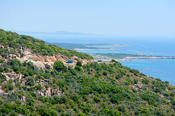 amazing Corsica island nature landscape. Scenic road near Porto Ota with famous red rocks, western part