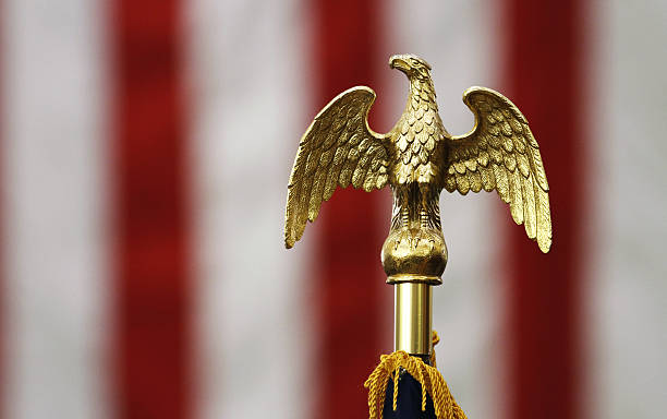 istock Eagle on top of American Flag 136387081