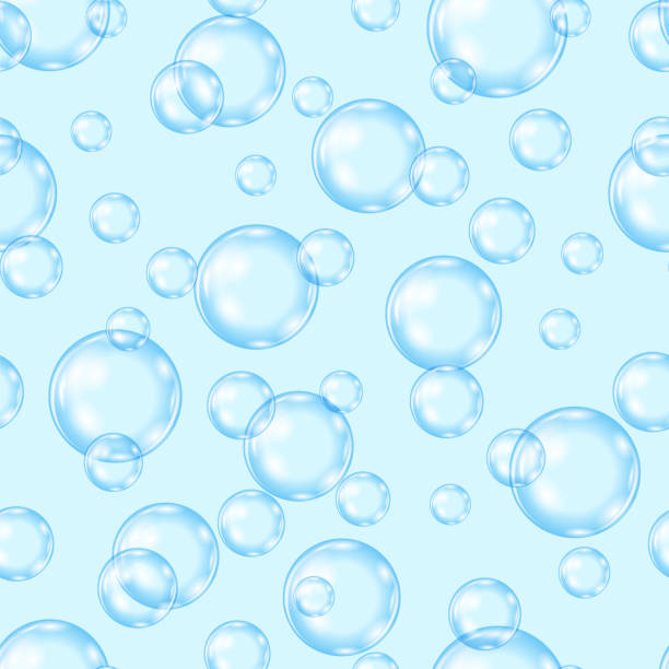 illustrations, cliparts, dessins animés et icônes de motif de bulles de savon circulaire sur le dos bleu. texture transparente - water drop bubble bubble wand