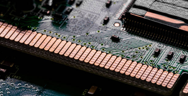 istock Close up of components and microchips on PC circuit board