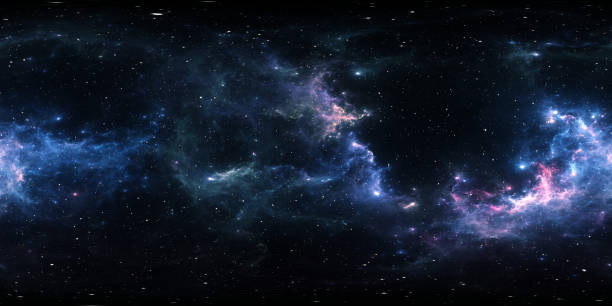panorama della nebulosa spaziale a 360 gradi, proiezione equirettangolare, mappa ambientale. panorama sferico hdri. sfondo spaziale con nebulosa e stelle - spazio cosmico immagine foto e immagini stock