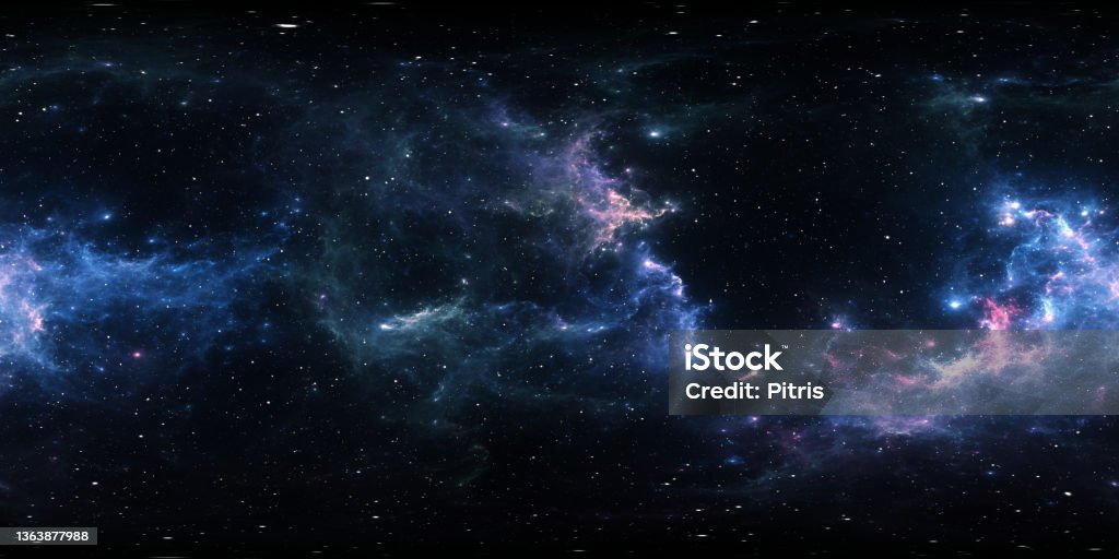 360 degree space nebula panorama, equirectangular projection, environment map. HDRI spherical panorama. Space background with nebula and stars 360 degree space background with nebula and stars, equirectangular projection, environment map. HDRI spherical panorama. 3d illustration Outer Space Stock Photo