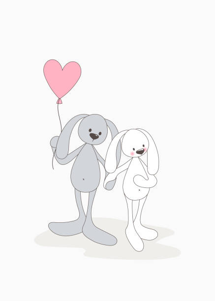ilustraciones, imágenes clip art, dibujos animados e iconos de stock de ilustración romántica para san valentín. lindos conejitos enfermos de amor. - bunny girl