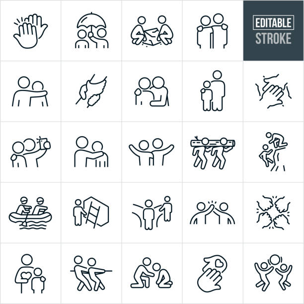 ilustraciones, imágenes clip art, dibujos animados e iconos de stock de mentoring thin line icons - trazo editable - guidance