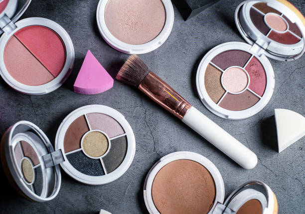 istock Various makeup up products on a grey background 1363882025
