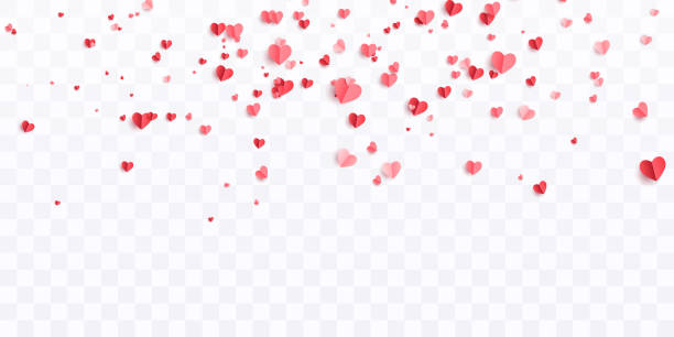 walentynki serca pocztówka. papierowe elementy latające na różowym tle. wektorowe symbole miłości w kształcie serca dla happy women's, mother's, valentine's day, birthday greeting card design. png - walentynki stock illustrations