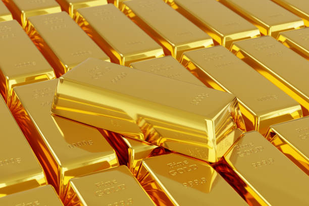 istock Many gold bars in a row. 3d illustration. 1363884870
