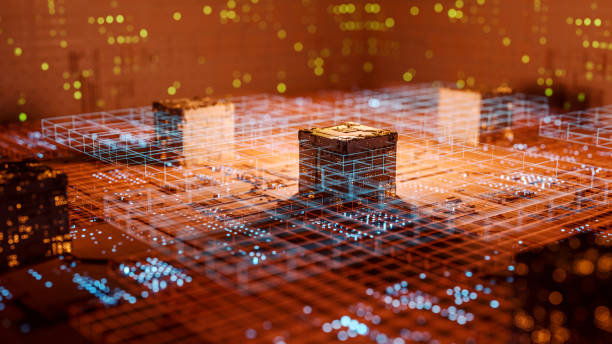 Abstract technology background Abstract technology background, 3D generated image. abstract technology orange stock pictures, royalty-free photos & images