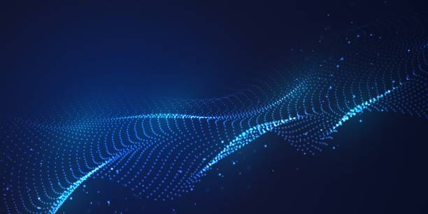 illustrazioni stock, clip art, cartoni animati e icone di tendenza di sfondo astratto della tecnologia delle particelle ondeggianti - particella