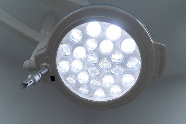 Close-up of surgical light on in operation room in a hospital stock photo
