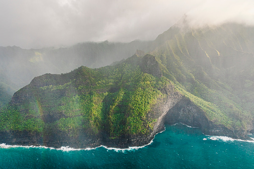 Lava rocks natural volcanic pools in Porto Moniz, Madeira island, Portugal. Dramatic seascape. Beauty of nature concept background. Panoramic view.