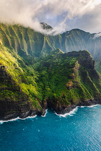 High angle view of Na Pali Coast in Kauai, Hawaii