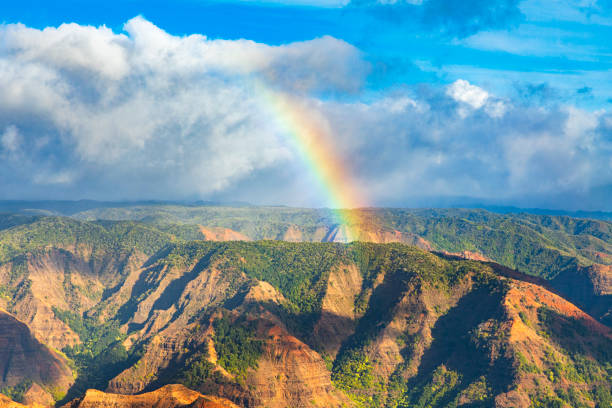 istock Rainbow shining out from canyon in Hawaii 1363890861