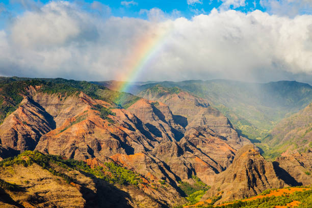 istock Bright rainbow over canyon on Kauai island 1363891466
