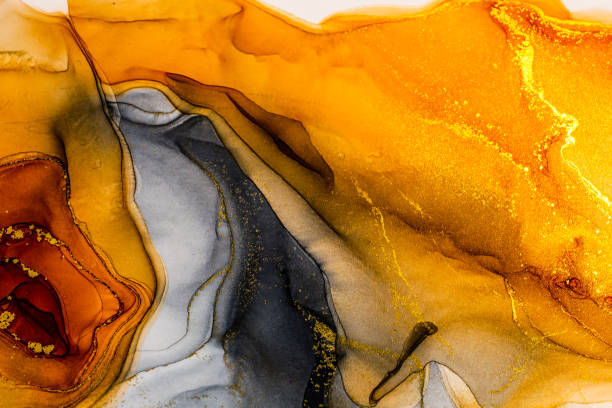istock Abstract bright shiny color fluid background, hand drawn alcohol painting with golden streaks, liquid ink technique texture for high resolution backdrop design 1363893607